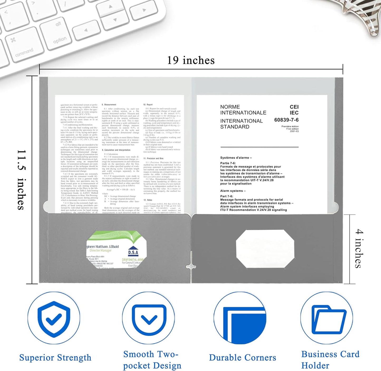 Zzrywuty File Folders with Pockets Letter Size, 25-Pack Paper Folders with Card Slot, Two Pocket Folders for School Students, Businessmen, Home and Office Workers (Grey)