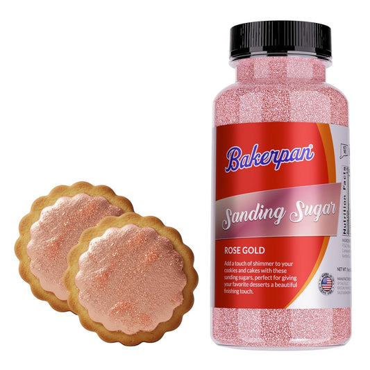 Bakerpan Rose Gold Sanding Sugar for Baking & Cookie Decorating - 5 Ounce Edible Rose Gold Sugar Sprinkles for Cookies, Cakes, Cocktails (Made In USA)