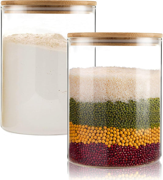 Food Storage Jars,2pack-105 Ounces3100ML -Stackable Glass Storage Containers Clear Glass Food Canister with Bamboo Lid Airtight For Serving Tea, Coffee, Flour, Sugar, Candy, Cookie, Spice and More