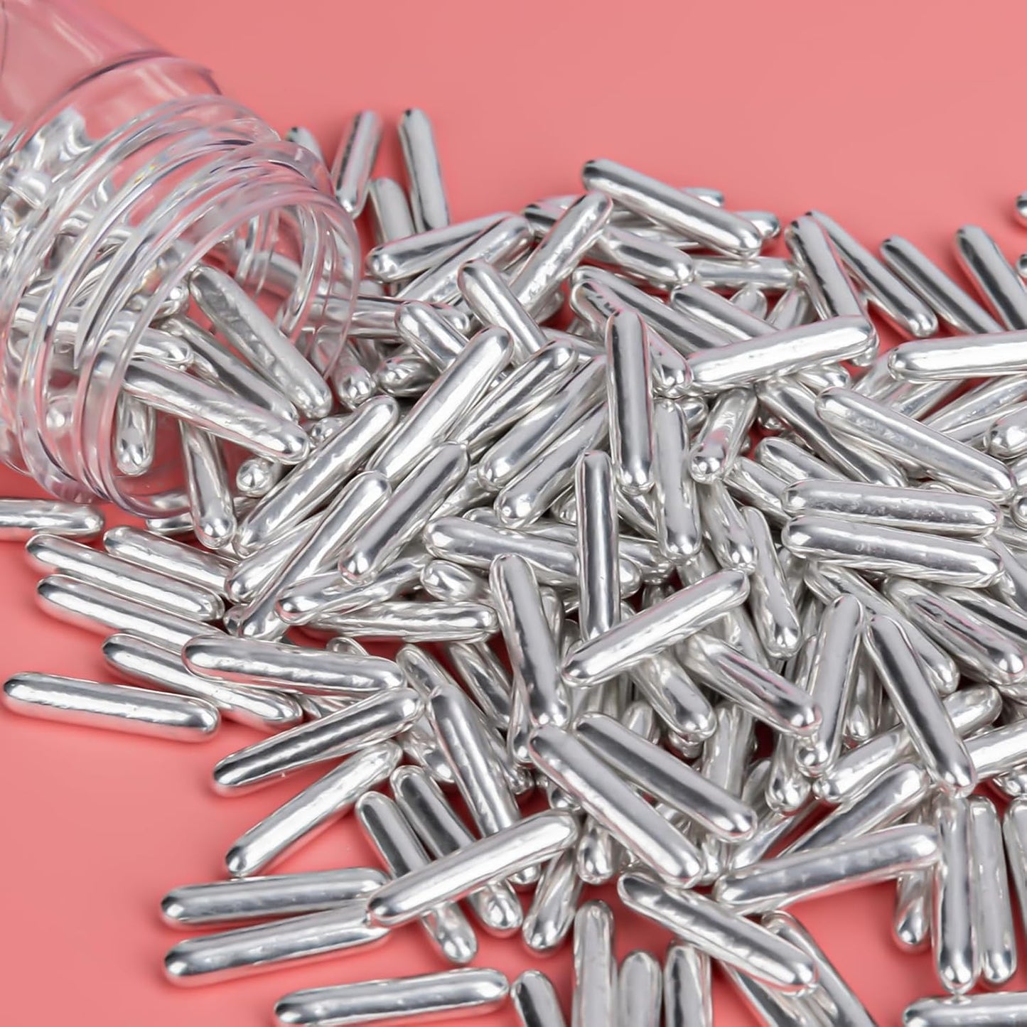 Twisweet Silver Rods Sprinkles, Edible Sugar Sprinkles for Cake Decorating, Candy Rods for Baking Cake Topper Ice Cream Cupcake Cookie Donut Decorations, Wedding Valentines Birthday Party Christmas Easter Supplies (130g/4.58oz)