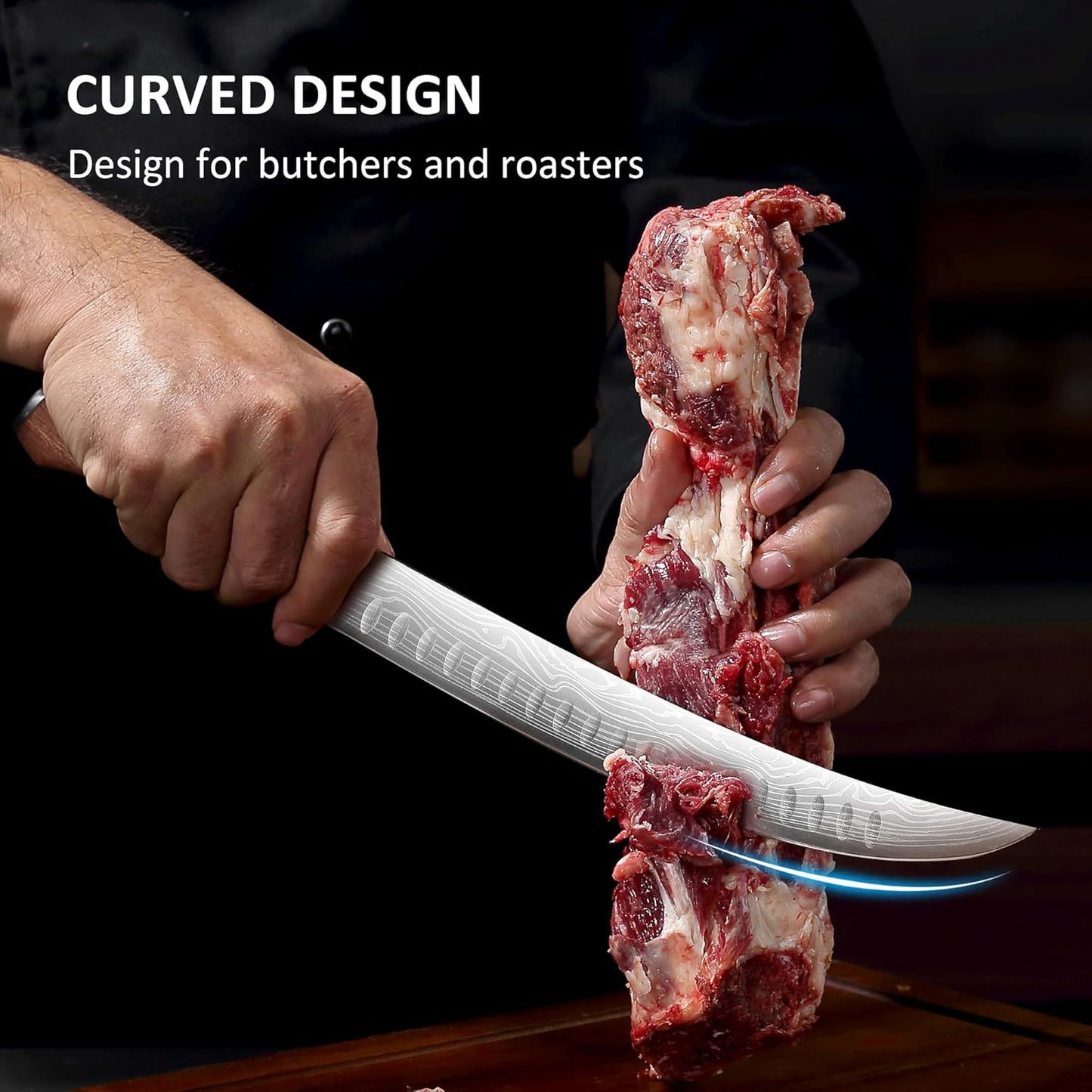 YOTSUBA Butcher Knife, 10 Inch Breaking Knife, Razor Sharp High Carbon Steel Curved Carving Knives for Meat Cutting with Ergonomic Handle, Slicing Brisket Knives for kitchen with Gift Box