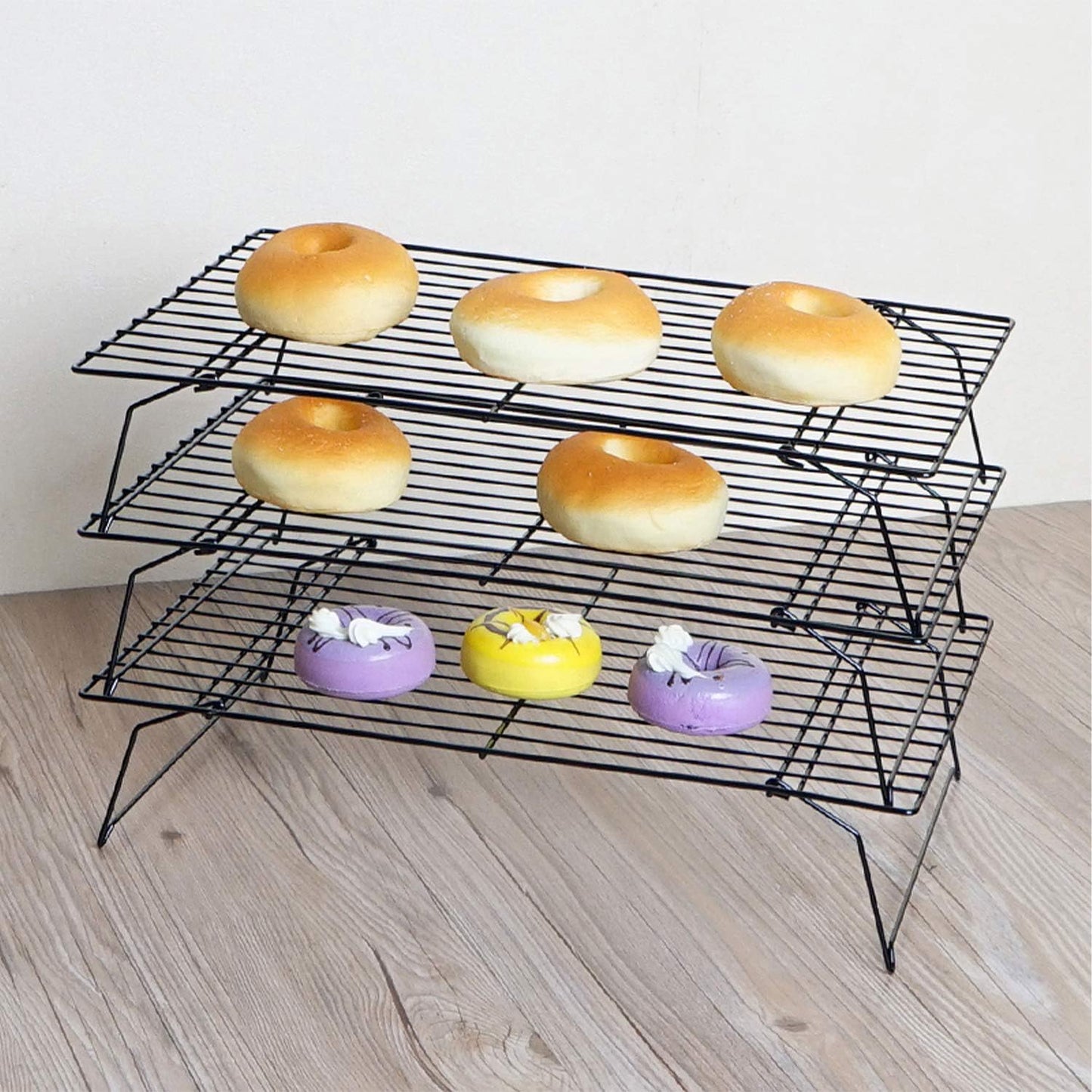 Lainrrew Cooling Rack, 3 Tier Stackable Baking Rack Stainless Steel Wire Cooking Rack for Cooking Roasting Cooling, Collapsible & Foldable, Dishwasher & Oven Safe