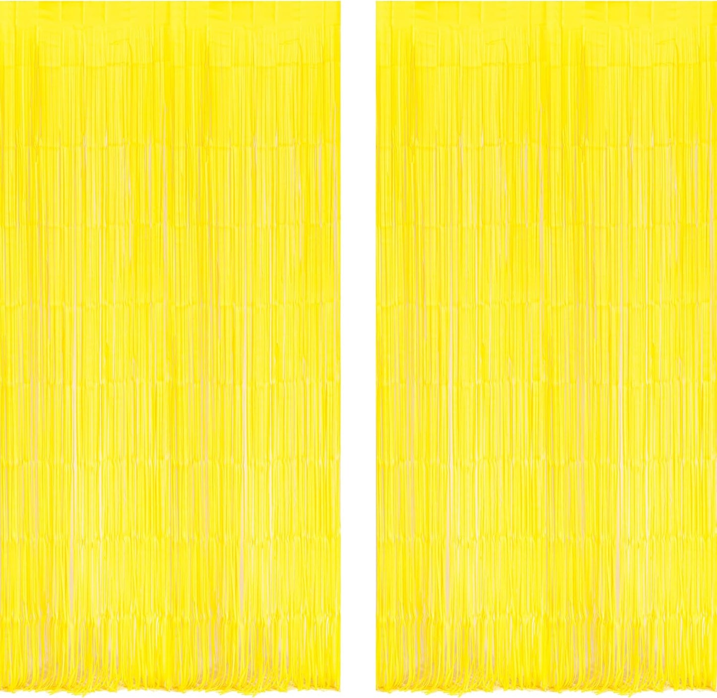 BRAVESHINE Foil Fringe Curtain Backdrop - 2 Pack Yellow Tinsel Photo Booth Backdrop Party Streamers for Easter, Birthdays, Christmas, Lemon, Pineapples, Kids' Party Decorations