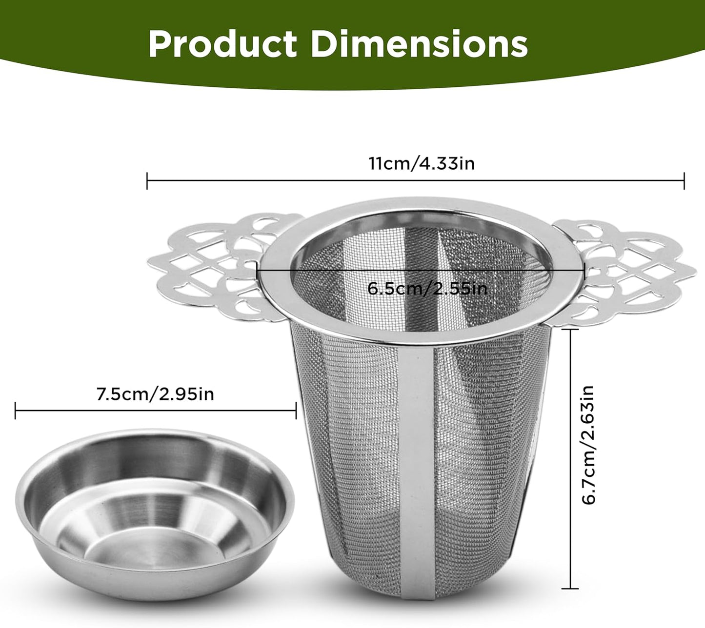 Set of 2 Tea Infusers for Loose Leaf – SUS 304 Stainless Steel Fine Mesh Basket with Flower-Shaped Handles, Reusable & Heat-Resistant, Ideal for Cups & Teapots