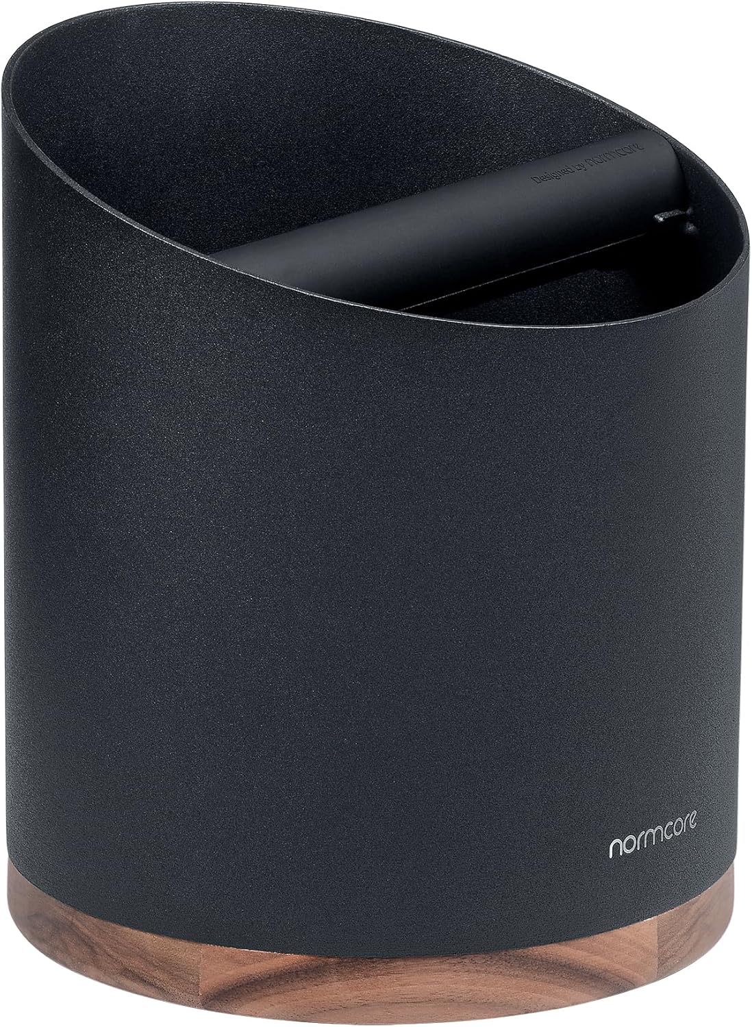 Normcore Espresso Knock Box - 1.8L Capacity, Holds 40–45 Pucks - Heavy-Duty Stainless Steel Coffee Grounds Bin with Removable Knock Bar and Walnut Non-Slip Base, Black