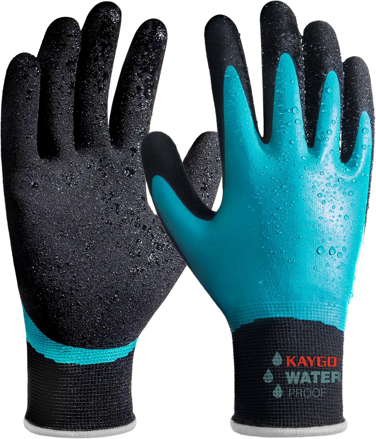 KAYGO Waterproof Work Gloves for Men and Women, Rubber Coated Non-slip Working Gloves for Garden, Outdoor Construction,3 pairs,Blue,XL