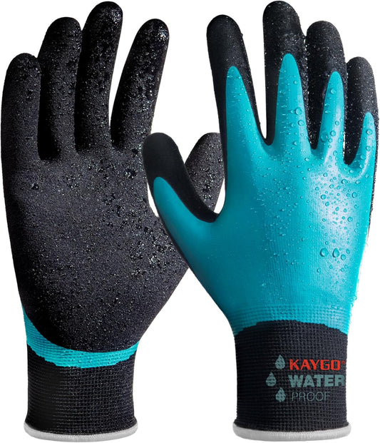 KAYGO Waterproof Work Gloves for Men and Women, Rubber Coated Non-slip Working Gloves for Garden, Outdoor Construction,KG150,Blue,XL