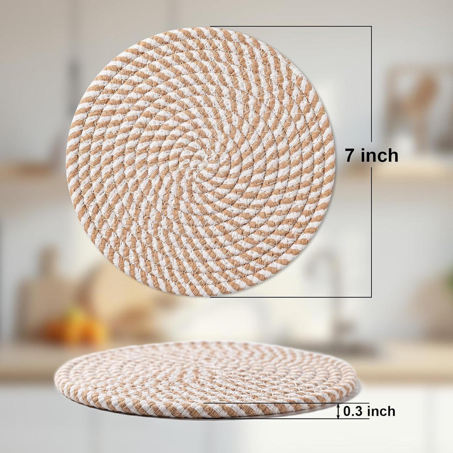 7 Inch Trivets for Hot Dishes, Pots and Pans, 5 Heat Resistant Pot Holders for Kitchen, Home Essentials, Hot Pads for Countertop and Table, Farmhouse Decor Vase Mats, Brown