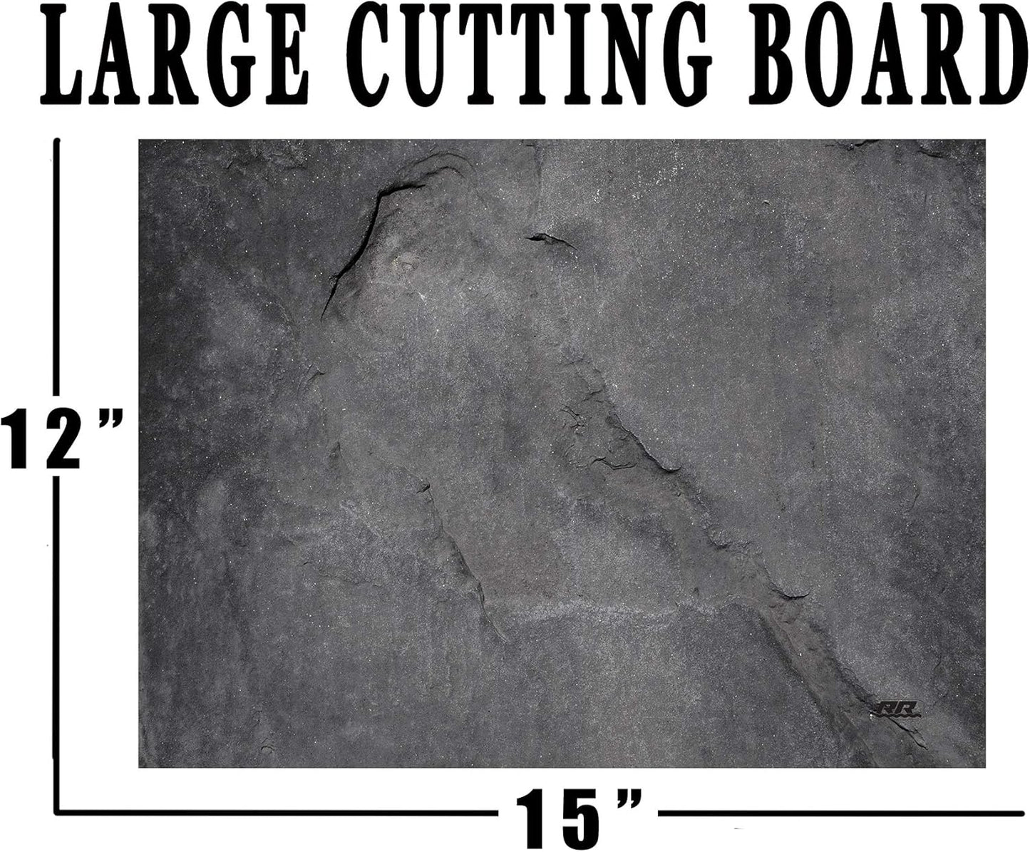 Rogue River Tactical Dark Gray Stone Textured Marble Art Kitchen Glass Cutting Board Modern Decorative Gift Abstract Wavy Contrast Design