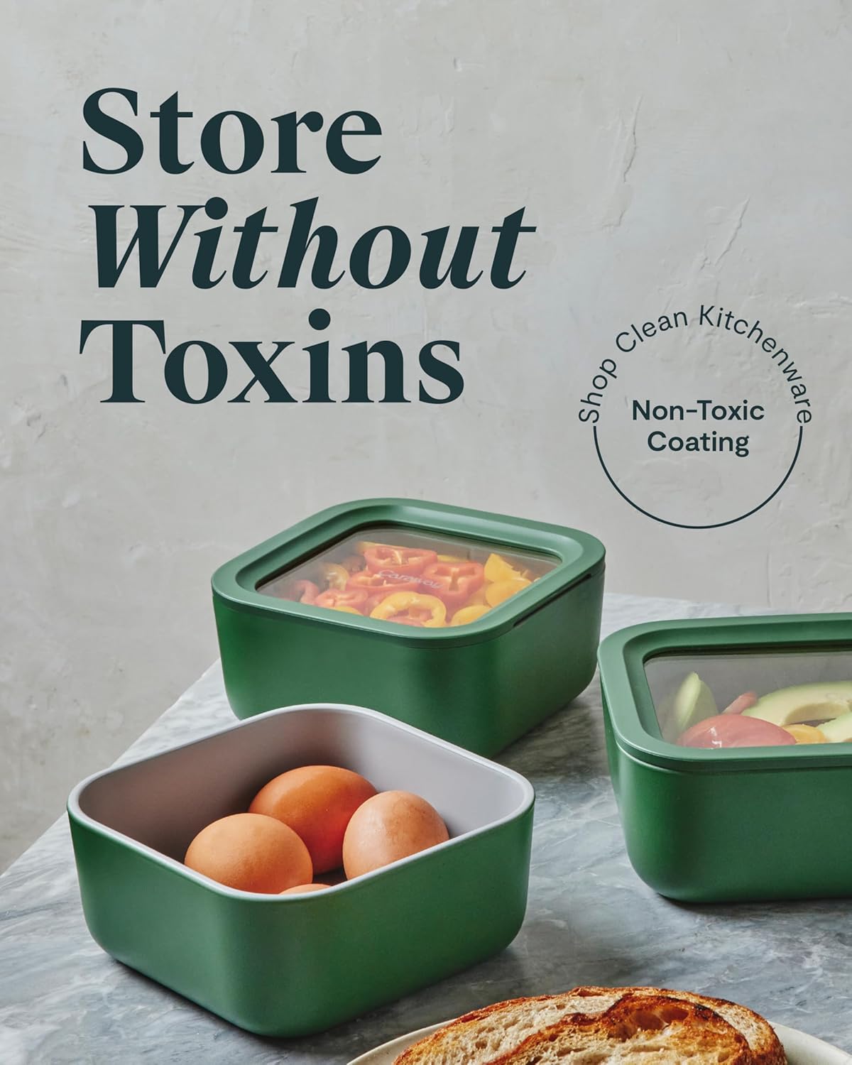 Caraway Glass 4.4 Cup Food Container - Ceramic Coated for Nonstick Storage with Glass Lids - Dishwasher, Oven & Microwave Safe