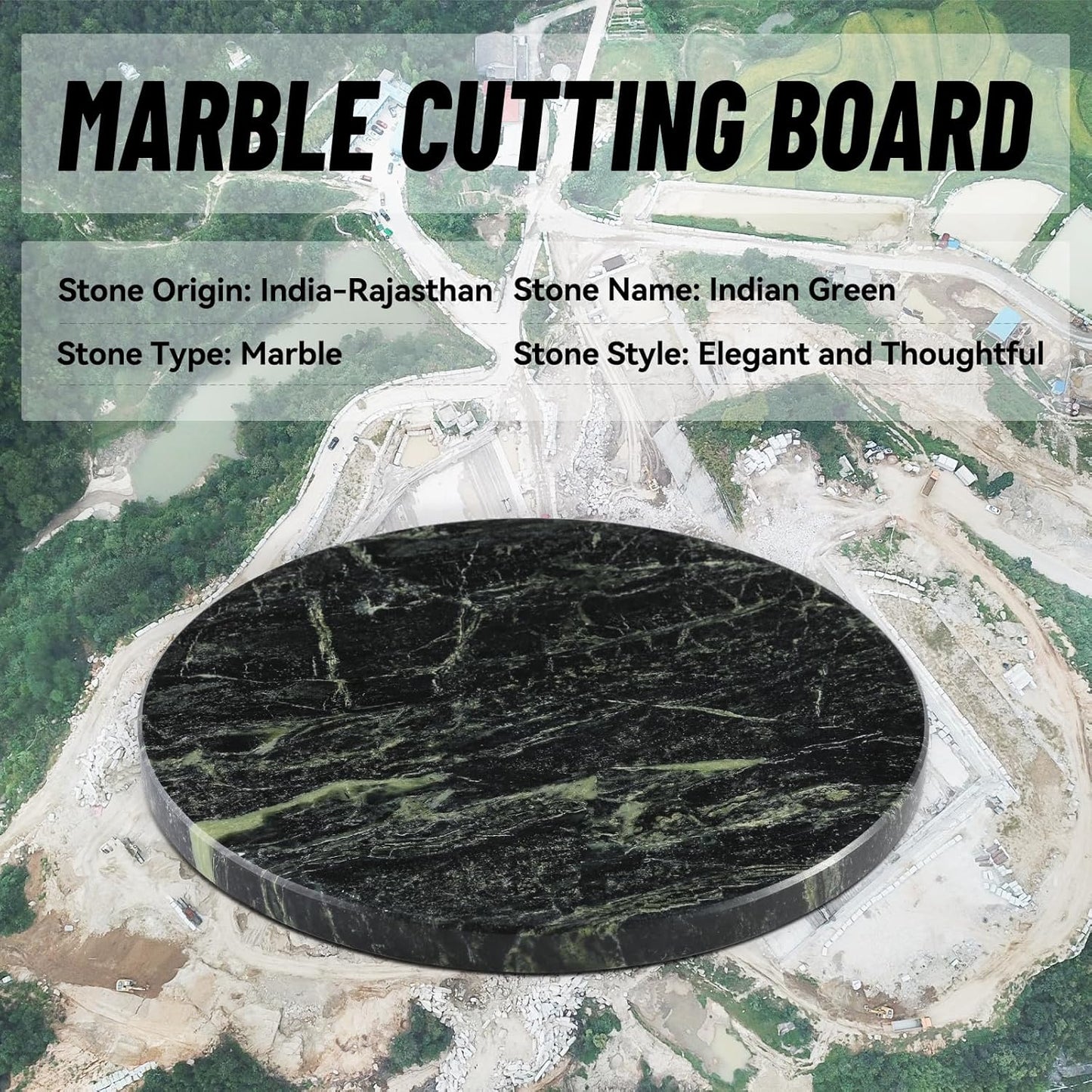 Koville Indian Natural Marble Cutting Board for Kitchen, 11inch Round Hand Crafted Marble Slab for Cheese, Charcuterie, Pastry Board - Wedding Gift, House Warming Gift(Indian Green)