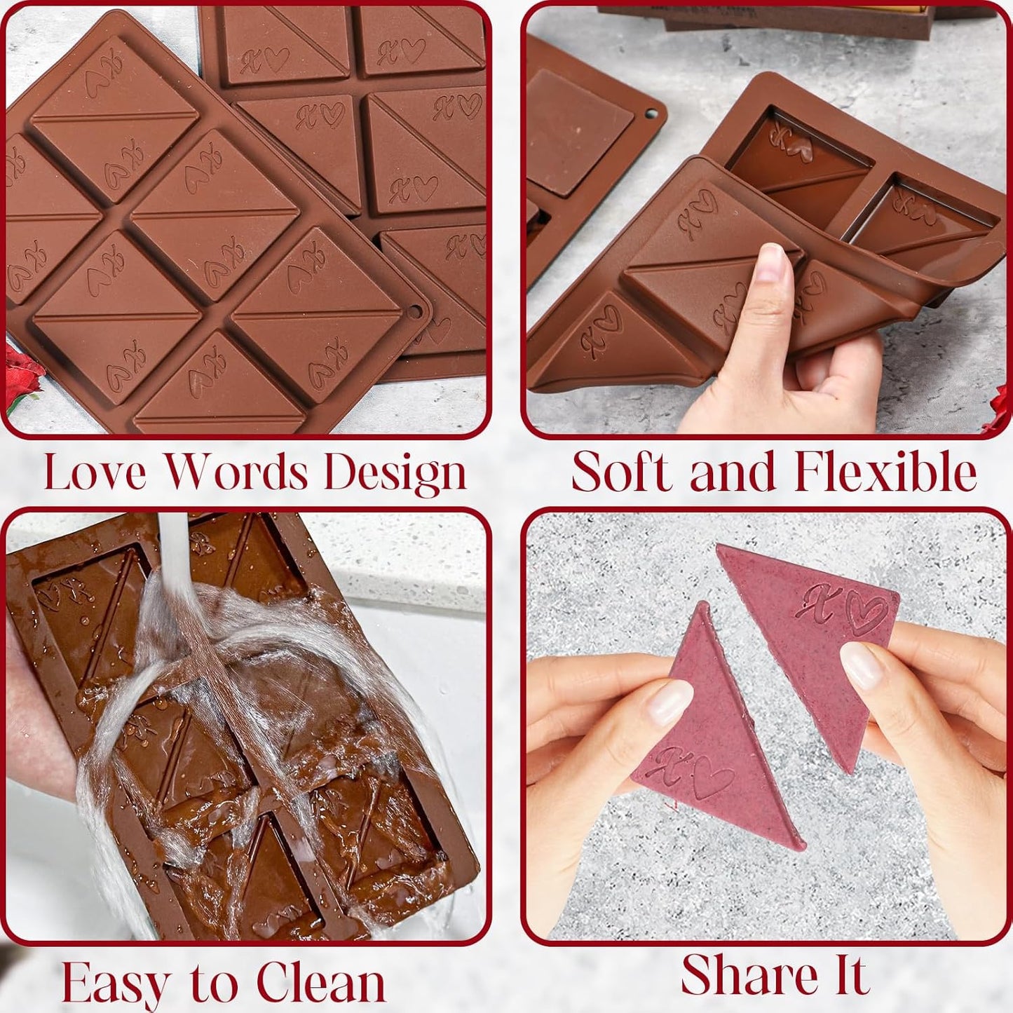 Webake Square Break-Apart Chocolate Mold, 2 Pack Silicone Conversation Chocolate Molds, Romantic Couples Chocolate Mold