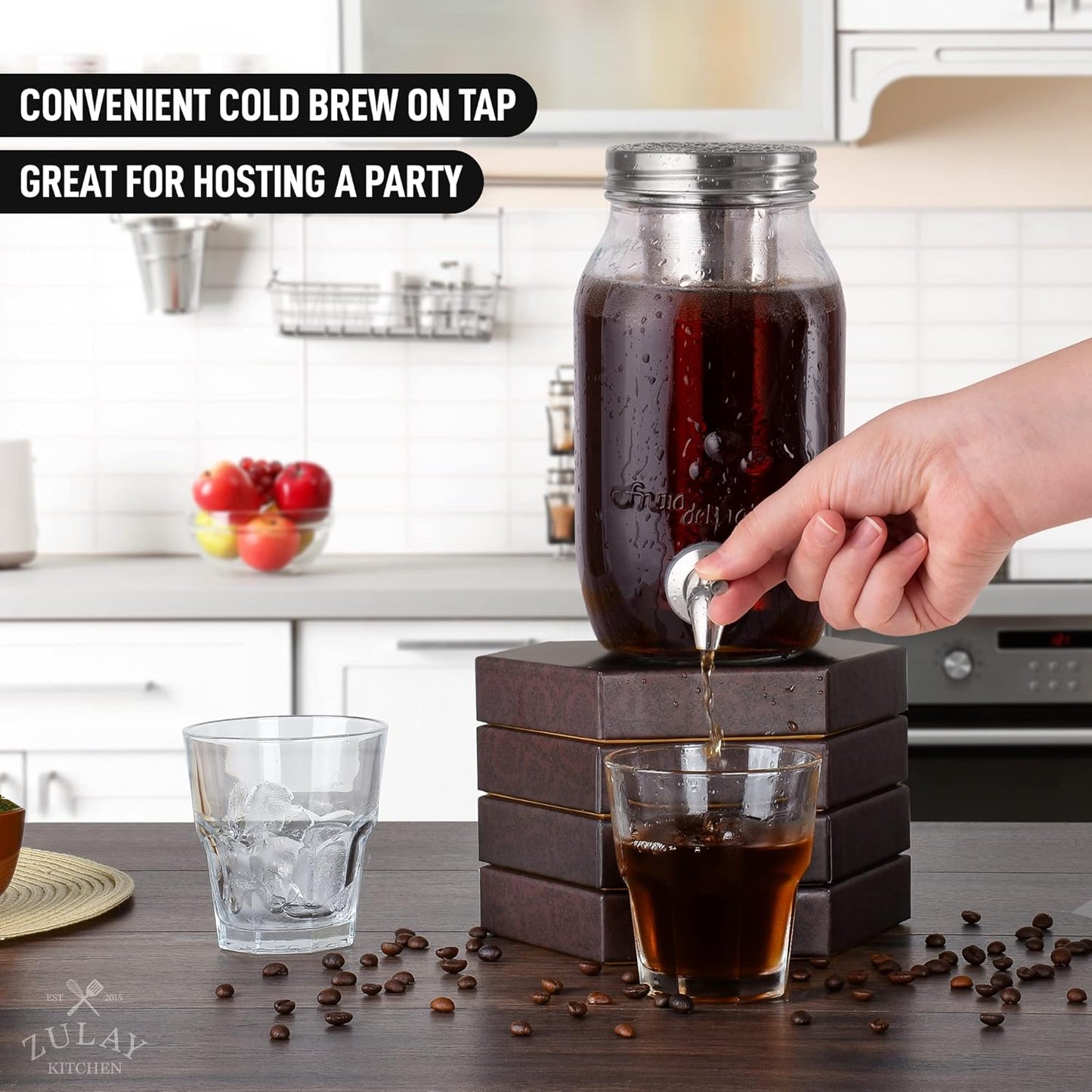 Zulay Kitchen 1.5 Liter Cold Brew Coffee Maker with EXTRA-THICK Glass Carafe & Stainless Steel Mesh Filter - Premium Iced Coffee Maker, Cold Brew Pitcher & Tea Infuser
