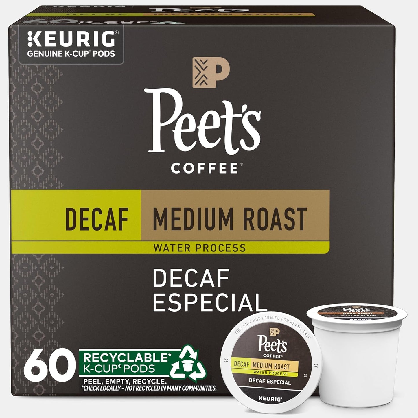 Peet's Coffee, Medium Roast Decaf Keurig K-Cup Pods - Decaf Especial 60 Count (6 Boxes of 10 K-Cup Pods)