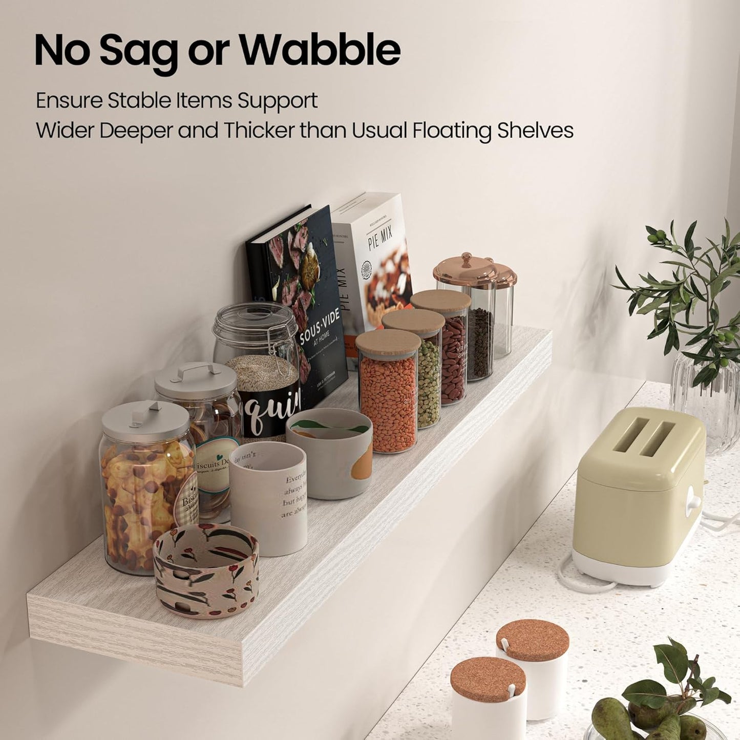 Floating Shelves for Wall, 24" W x 6.7" D x 1.5" H, Wooden Wall Mounted Display Shelves with Invisible Brackets for Living Room, Bedroom, Bathroom, Kitchen Decor and Storage, Set of 2, White