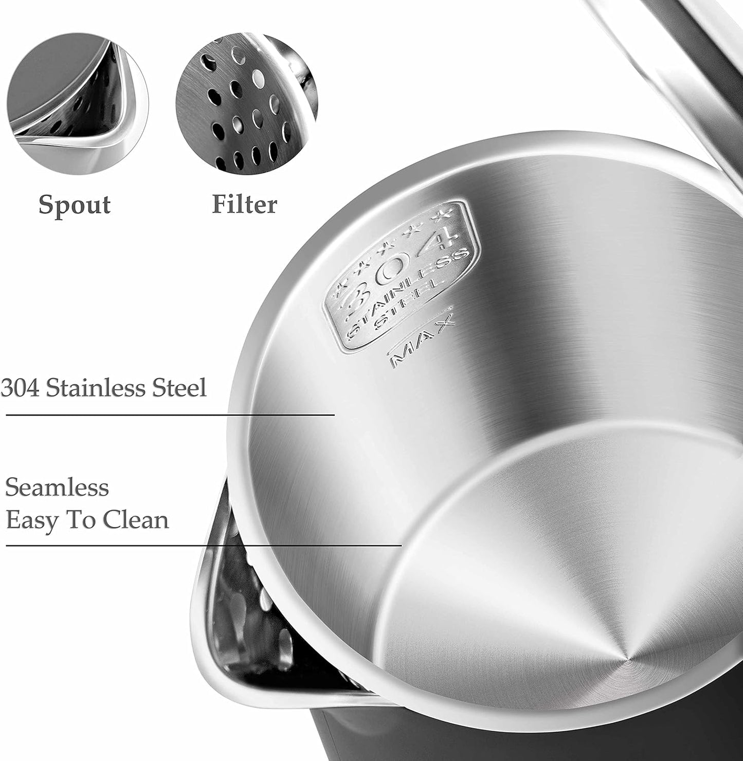 Dezin Electric Kettle, 0.8L Portable Travel Kettle with Double Wall Construction, 304 Stainless Steel Electric Tea Kettle for Business Trip, Small Electric Kettle with Auto Shut-Off (Without Cup)