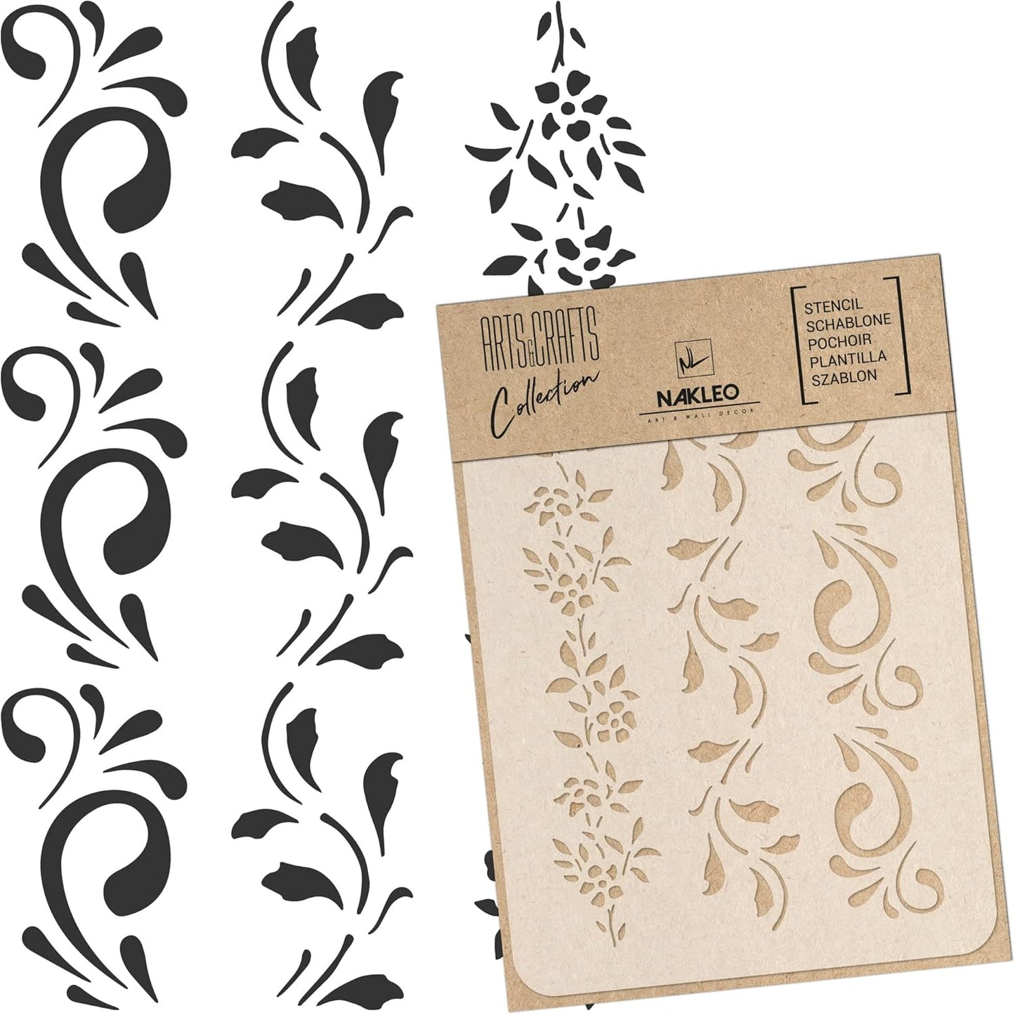 NAKLEO Painting Stencil for Crafts A3 11.8” x 16.5”, Border Flower Plant Pattern, Reusable Plastic DIY & Scrapbooking Drawing Template, Decoupage Art Home Decor, Wall Wood Fabric Furniture