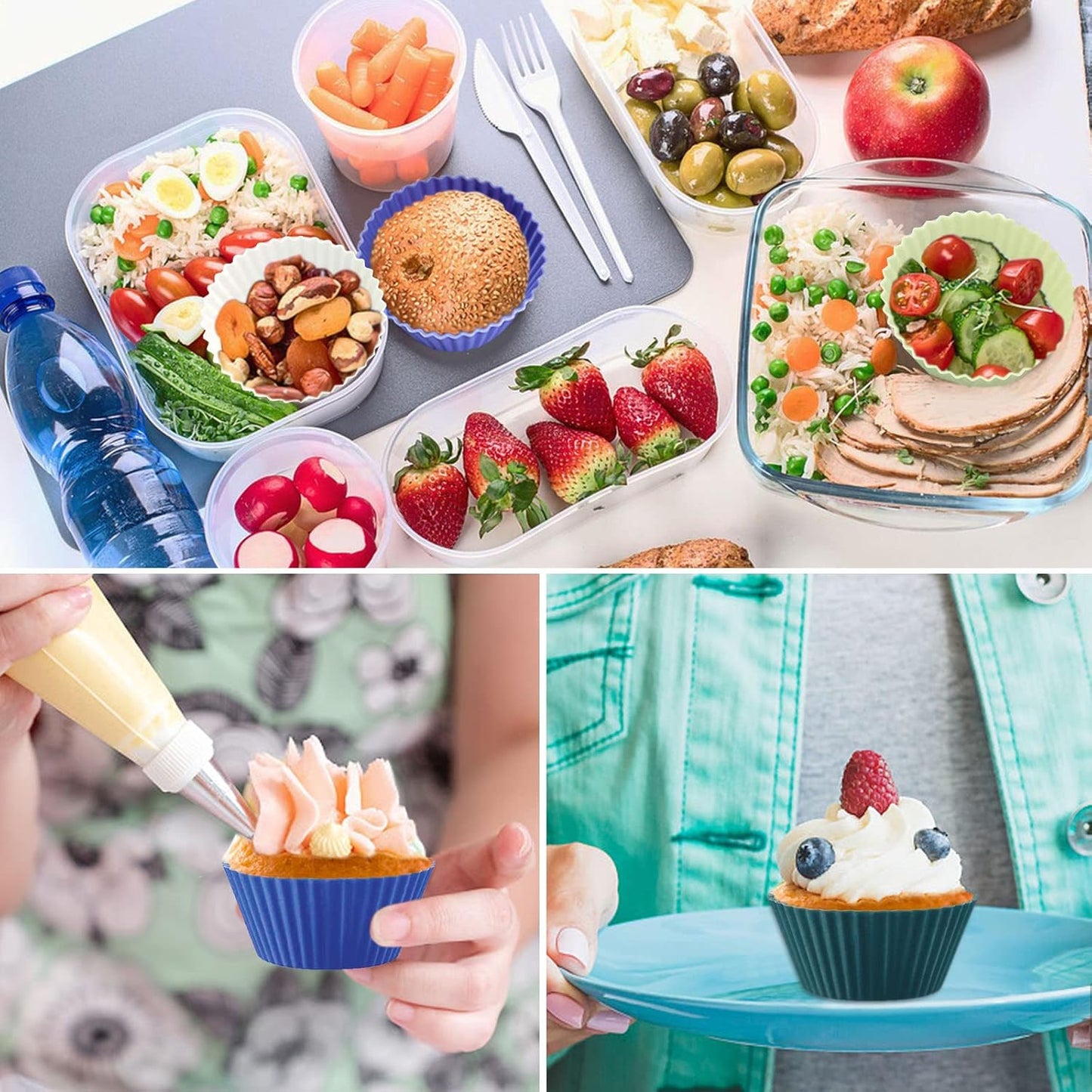 48 Pack of Silicone Cupcake Liners, lyfLux Reusable Mini Muffin Baking Cups, Food Grade Silicone for Cooking Eggs, Baking Muffins and Make a Cake (8 Colors 6 Each)