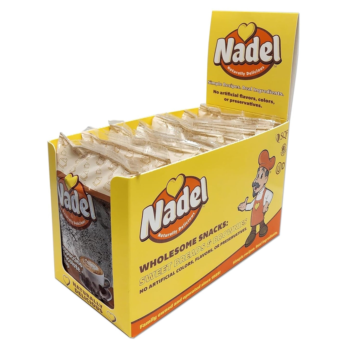 Nadel - Naturally Delicious Cappuccino Chocolate Chip bread, Lunch snack breakfast bars coffee cake, Natural fresh brand mocha chocolate cake 8 pack