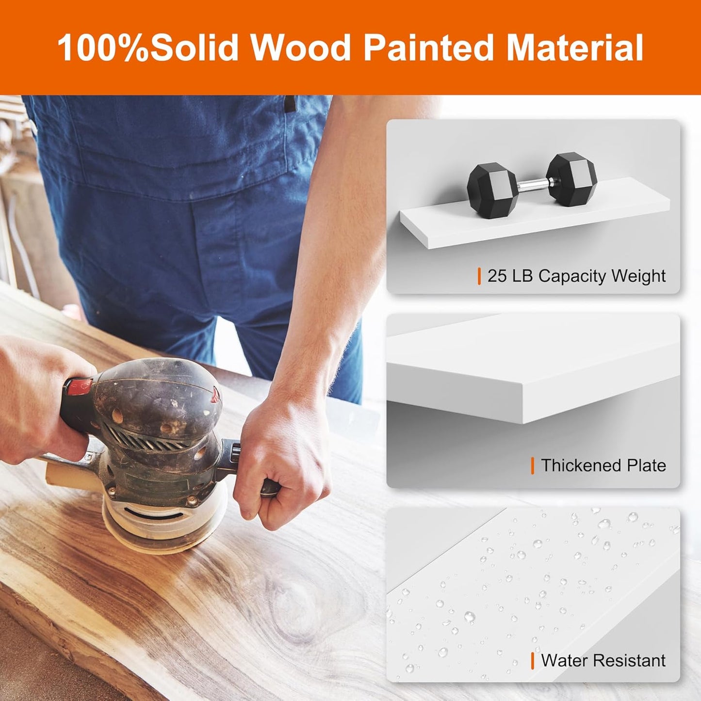 Floating Shelves for Wall, White Wood Wall Shelf Set of 2, 24" Wall Mounted Floating Shelf for Kitchen, Living Room, Bedroom, Bathroom Storage, Book Shelf for Walls Home Decor, Frame Display