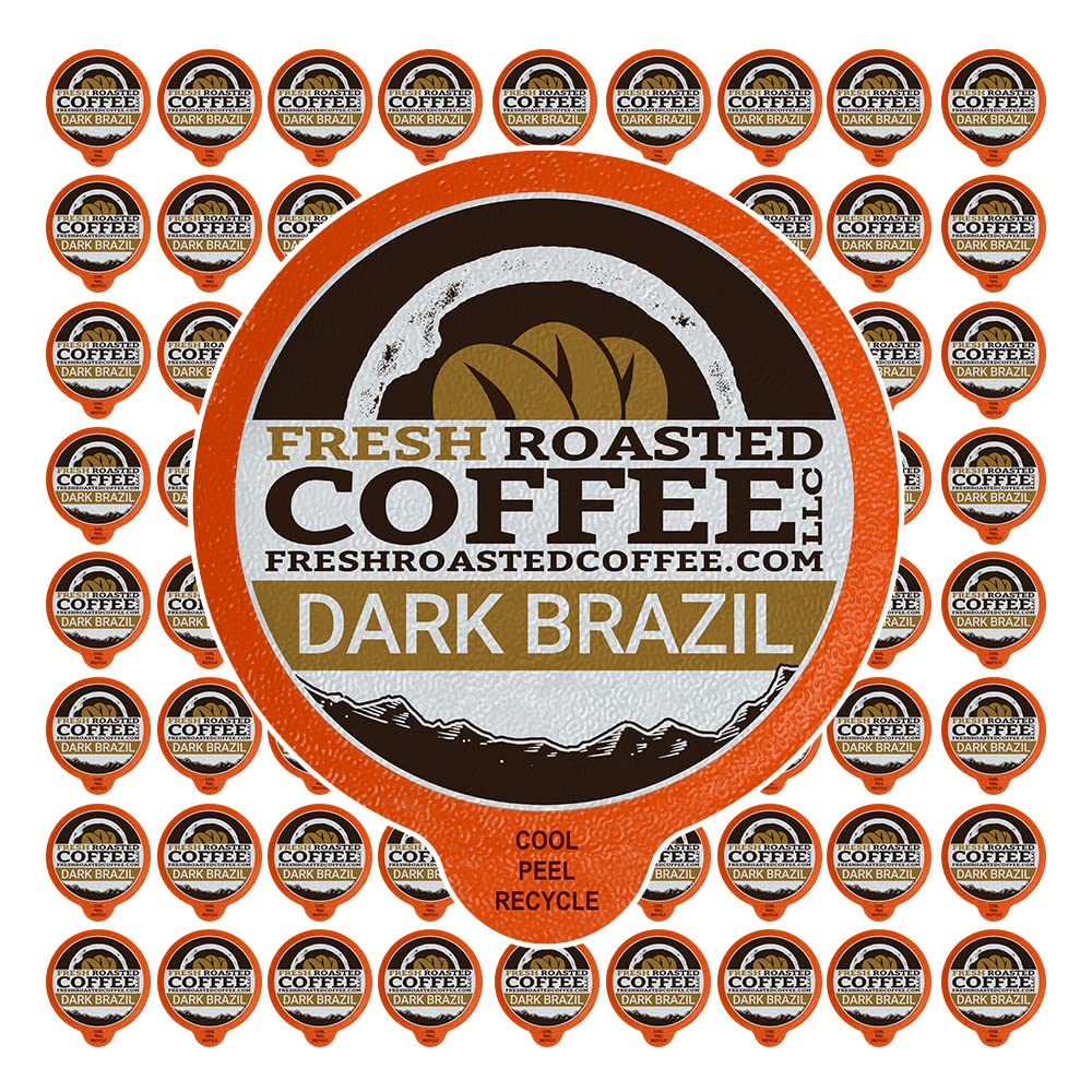Fresh Roasted Coffee, Dark Brazil, Med-Dark Roast, 72 Pods for K Cup Brewers