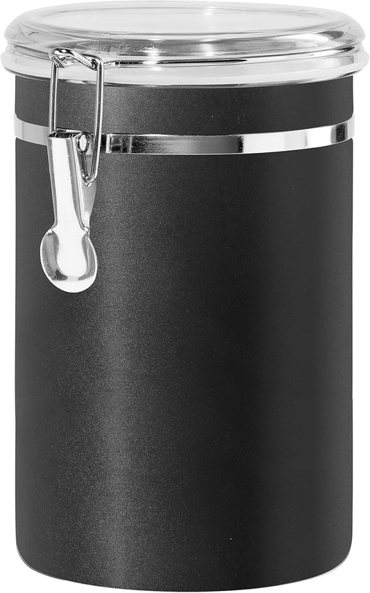 Oggi Stainless Steel Kitchen Canister 62 fl oz, Black - Airtight Clamp Lid, Clear See-Thru Top - Ideal for Kitchen Storage, Food Storage, Pantry Storage. Large Size 5" x 7.5".