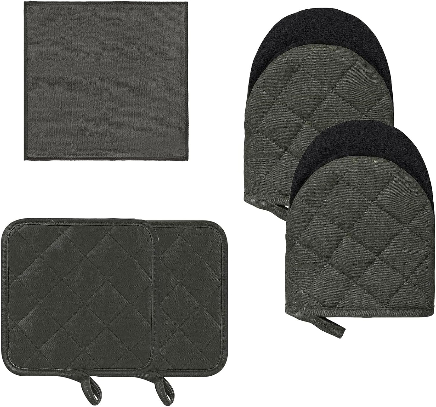Kitchen Set Pack Of 5, Oven Mitts Pot Holders Pad And Towel Set, Heat Resistant Silicone Kitchen Mini Oven Mittens for 500 Degrees, Mini Oven Gloves and Hot Pads for Baking Grilling Barbecue Microwave