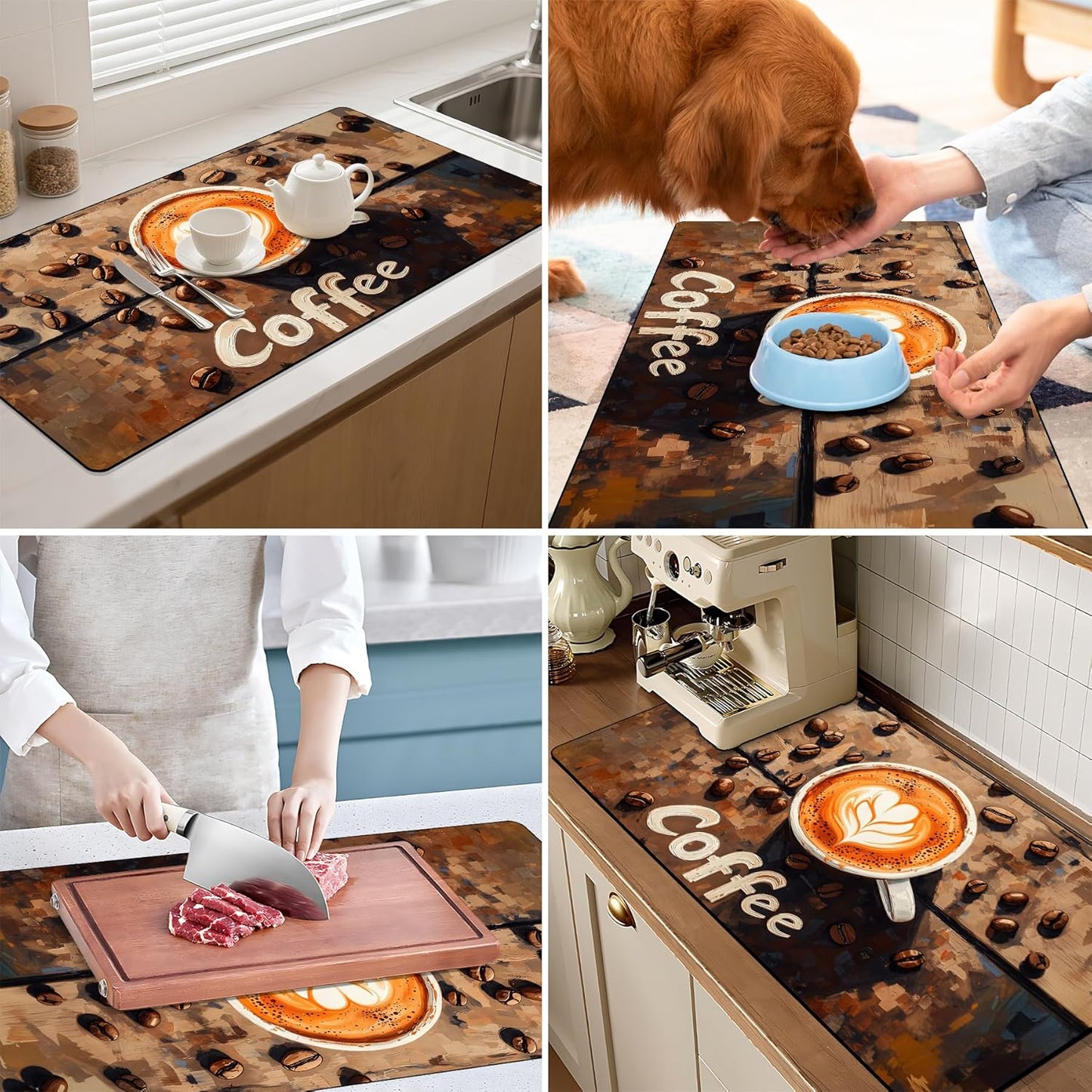 17"x 32" Coffee Bar Mat, Coffee Beans Absorbent Dish Drying Mat Cuttable Hide Stain Draining Table Pad for Kitchen Counter, Coffee Bar Accessories