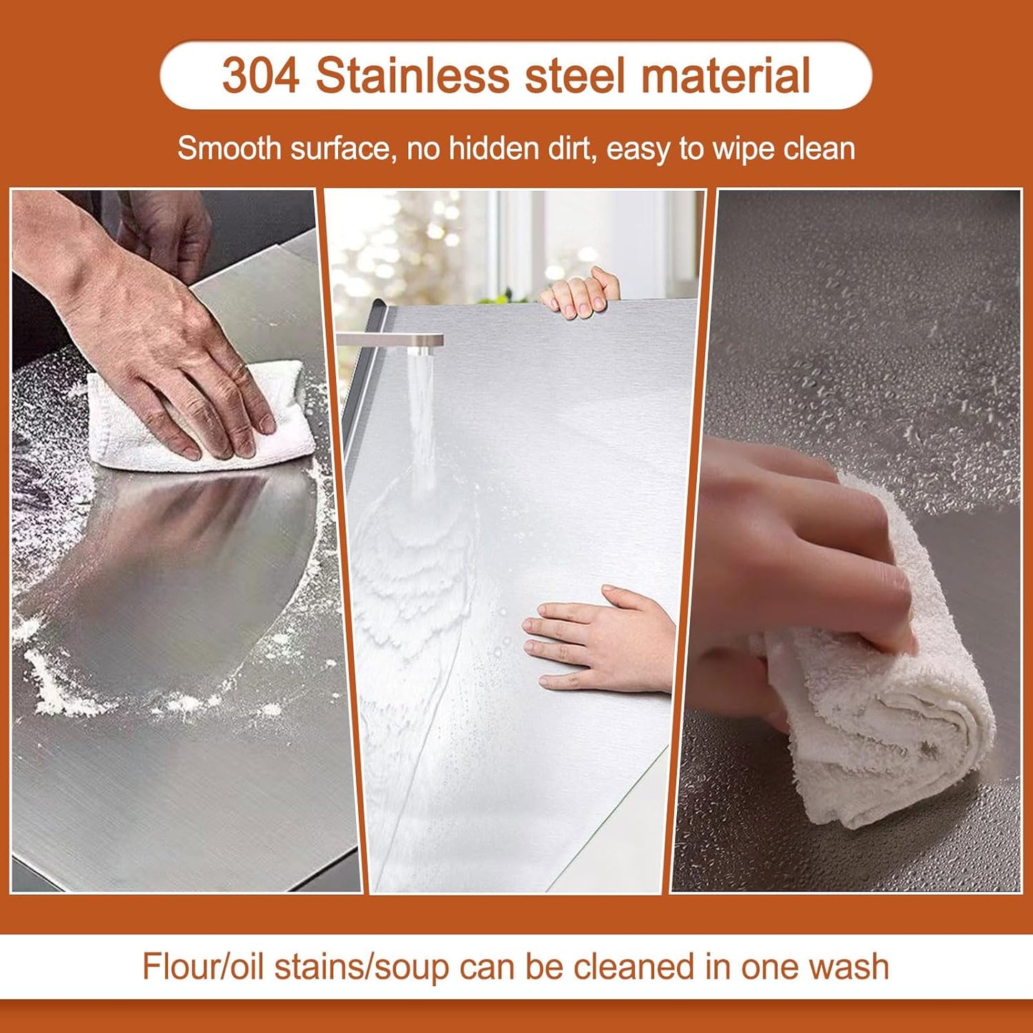 Stainless Steel Cutting Boards for Kitchen,304 Stainless Steel Chopping Boards with Lip and Non-slip silicone pad for Countertop Cutting Meats Fruits,Easy To Clean (15.7 * 23.6 * 0.06inch)