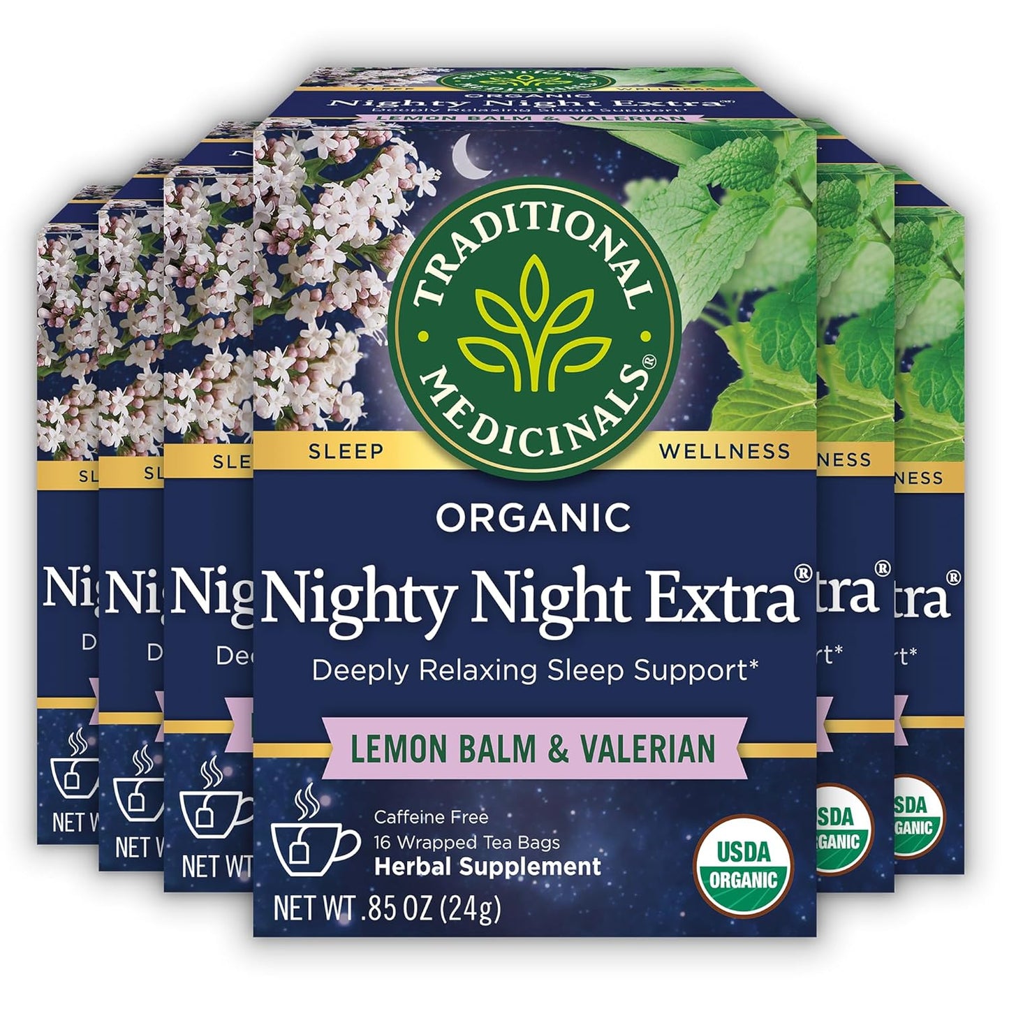 Traditional Medicinals Organic Nighty Night Extra Tea With Valerian Root for Relaxation, 96 Tea Bags (Pack of 6)