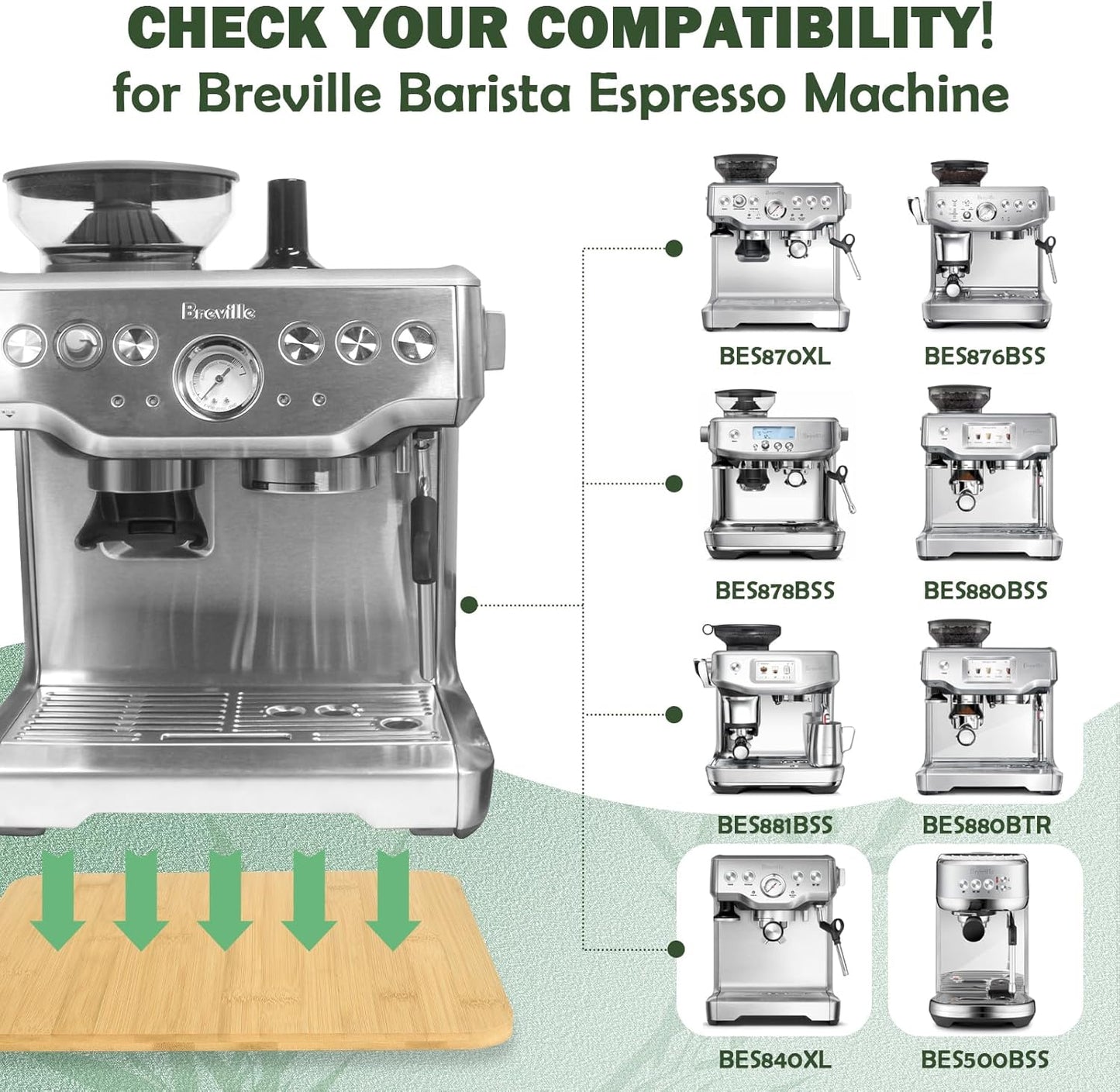 Bamboo Appliance Slider fit for Breville Barista Espresso Machine 870/878 - Under Cabinet Sliding Tray Caddy for Breville Barista/Barista Pro, Coffee Maker Mover Kitchen Countertop