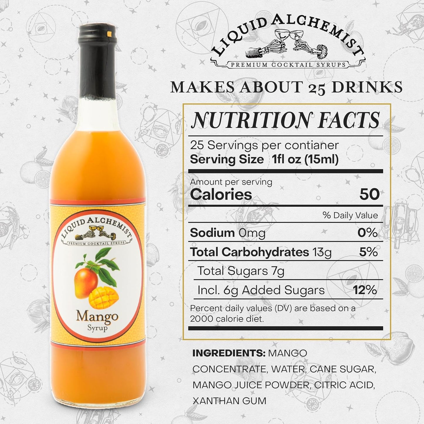 Liquid Alchemist Mango Syrup for Drinks - Real Ingredients Make our Mango Puree for Cocktails the Perfect Margarita Mix - Our Tropical Cocktail Syrup are Small Batch, Non-GMO & Vegan (25 oz)