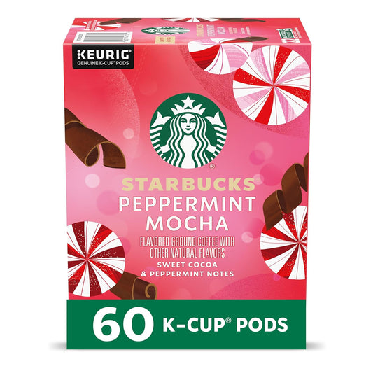 Starbucks K-Cup Coffee Pods, Peppermint Mocha Naturally Flavored Coffee for Keurig Brewers, 100% Arabica, Limited Holiday Edition, 6 Boxes (60 Pods Total)