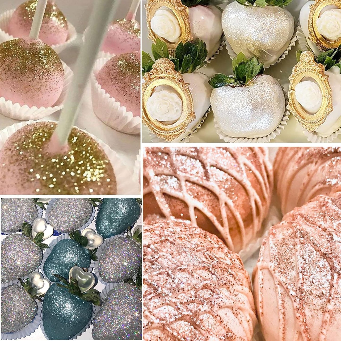 Edible Glitter for Drinks Cakes Christmas Set - Colaele 4 Colors Shimmering Luster Dust Disco Glitter Food Grade Metallic Food Coloring Glimmer for Strawberries, Chocolates, Fondant, Pops, Vegan