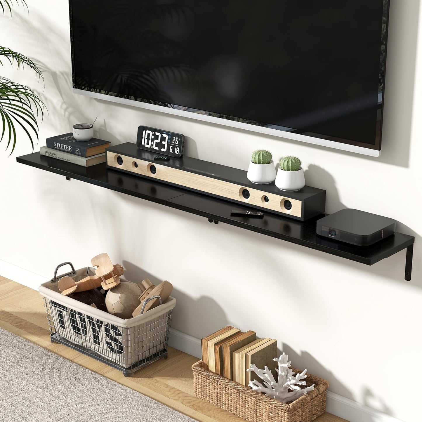 Fun Memories Deep Floating Shelves, 32W x 8D Floating Shelves Set of 2, Wall Mounted Shelf with Metal Brackets, Rustic Wood Wall Shelf for Bathroom, Kitchen and Living Room, Black