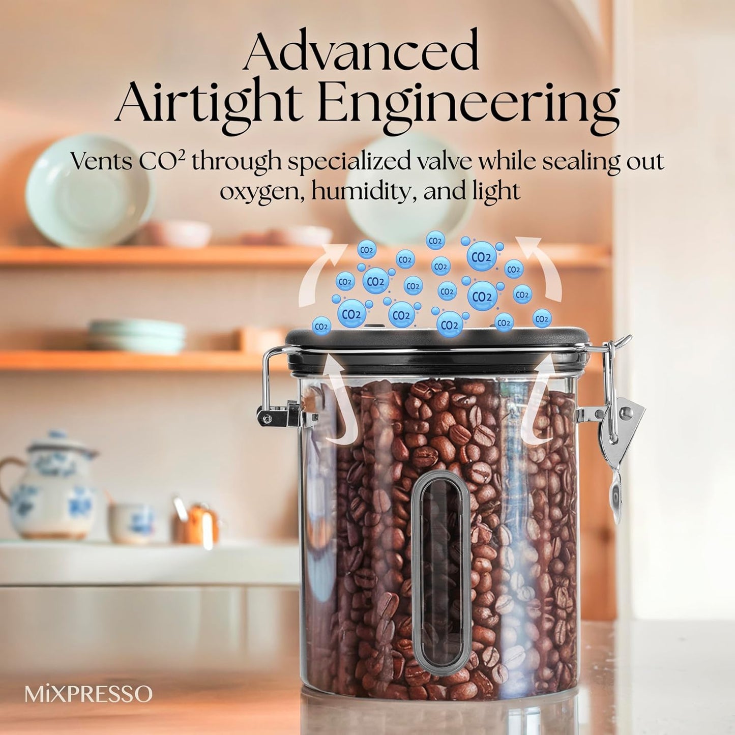 Mixpresso 16 Oz Coffee Canister with Window, Stainless Steel Airtight Coffee Container & scoop, Jar Tea Storage with Date Tracker, Vacuum Sealed Espresso Airtight Canister, Sugar Container