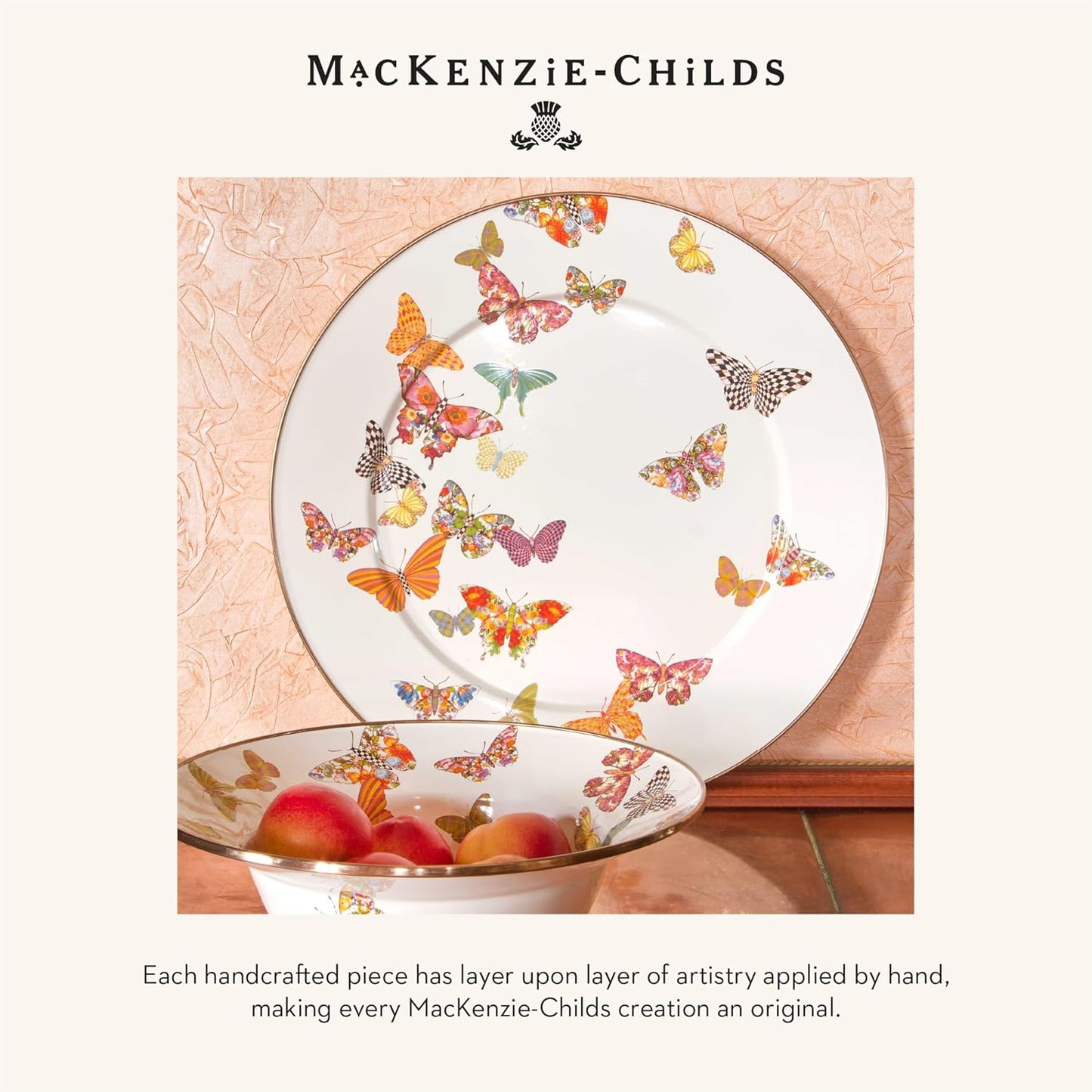 MACKENZIE-CHILDS Butterfly Garden Enamel Canister, Pretty Kitchen Storage Container with Lid, Medium