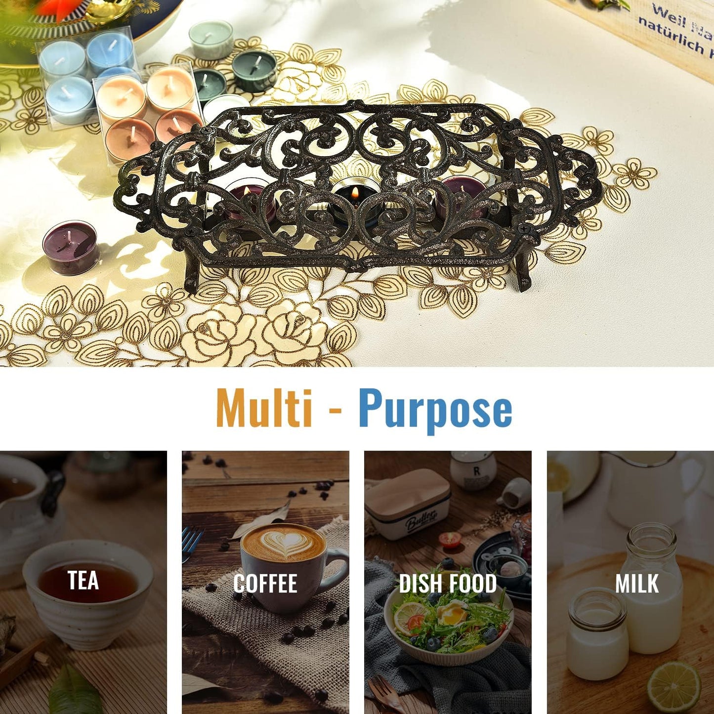 Sungmor Heavy Duty Cast Iron Teapot Dish Warmer Stable Holder for Tealight Stand | Tealight Warmer Decorative Stove for Villa Yard Balcony-Flower Shape