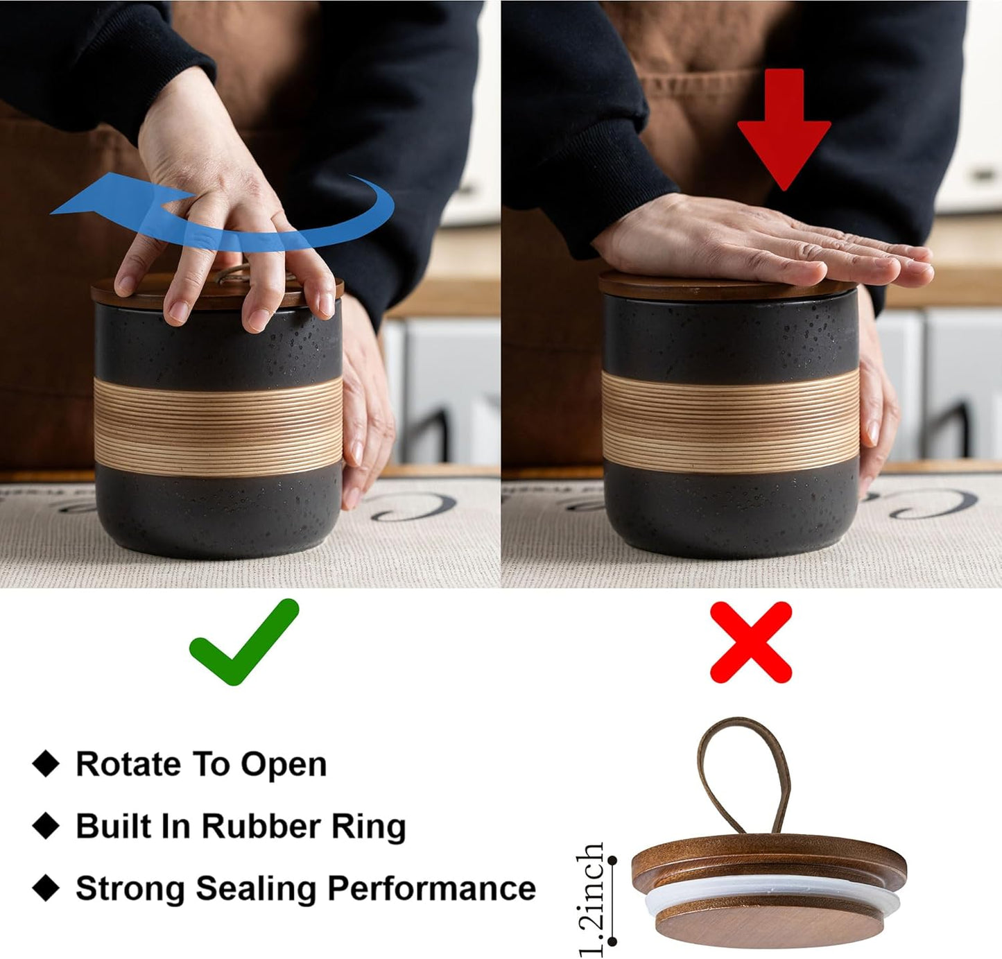 Spice Jars with Lid, Coffee Container Kitchen Food Storage Jars for Spice Sugar Tea Bag, Stackable Decorative Jars for Countertop, Black & 37oz