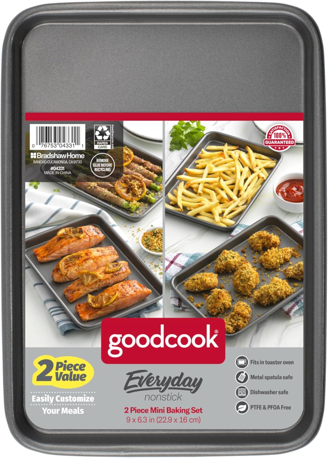 GoodCook Everyday Set of 2 Nonstick Steel 9" x 6.2" Toaster Oven Mini Baking Sheets, Gray