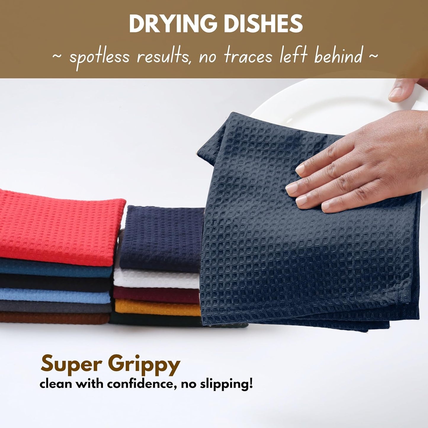 Native Fab Waffle 18 Pack Dish Cloths Set - 100% Cotton, 12"x12", Absorbent, Quick Dry, Washable Towels for Cleaning, Cooking & Drying Dishes - Great for Home, Restaurants, Cafes, Bars - Navy Blue