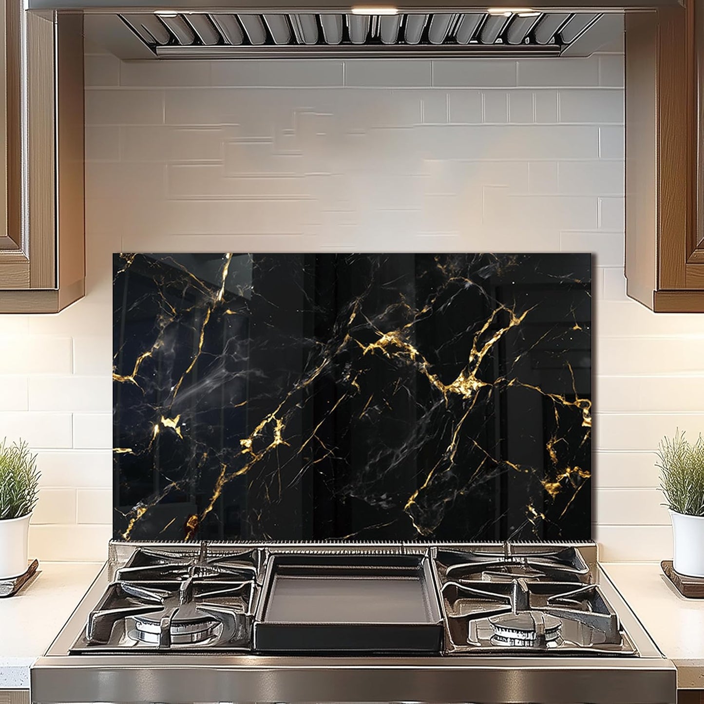 DAIFURONGE Tempered Glass Backsplash For Kitchen Behind Stove,Black Marbling Stove Backsplash Top Cover,Easy to Clean Glass Splashback, Sink Cover Splash Guard,Home Kitchen Wall Decor (30"x18"(76.2x45.72cm))