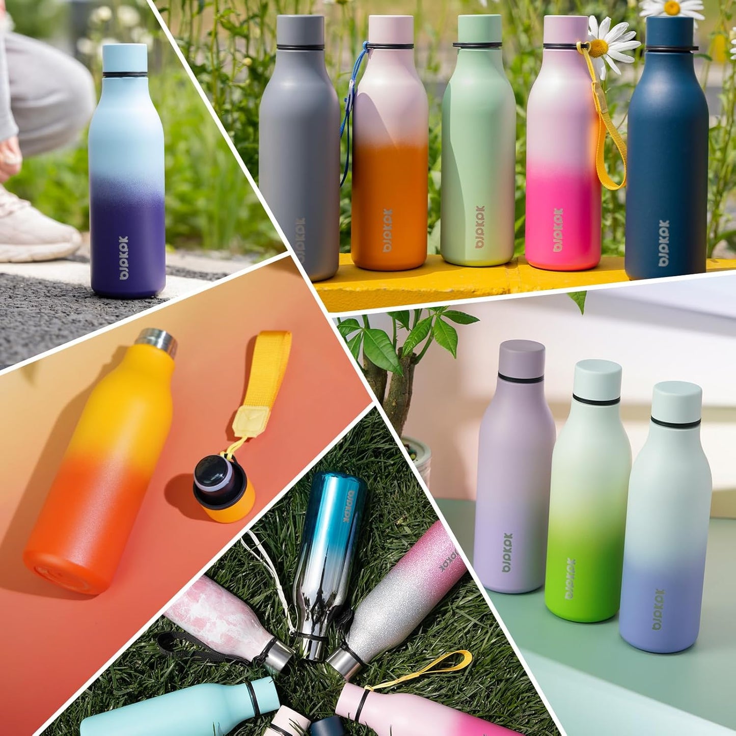 BJPKPK Insulated Water Bottles, 18 oz Stainless Steel Metal Water Bottle with Strap, BPA Free Leak Proof Thermos, Mugs, Flasks, Reusable Water Bottle for Sports & Travel, Lilac Elegance