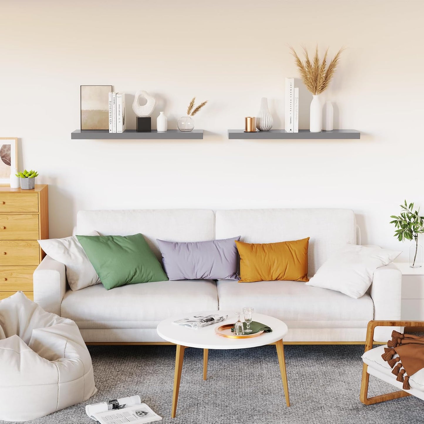 Floating Shelves for Wall, Gray Wood Wall Shelf Set of 2, 24" Walls Mounted Floating Shelf for Kitchen, Living Room, Bedroom, Bathroom Storage, Book Shelf for Walls Home Decor, Frame Display