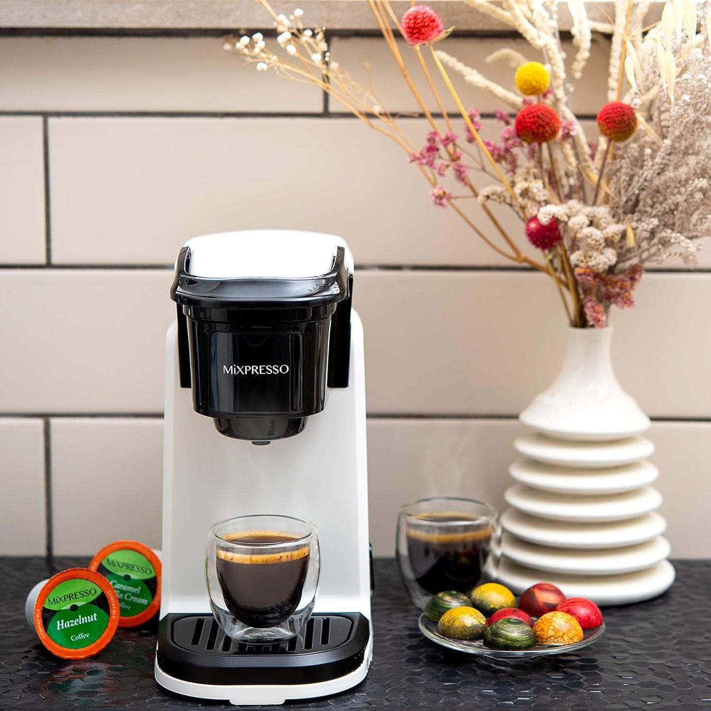 Mixpresso Single Cup Coffee Brewer - Quick Brew, One Touch Function, 12oz One Cup Coffee Maker