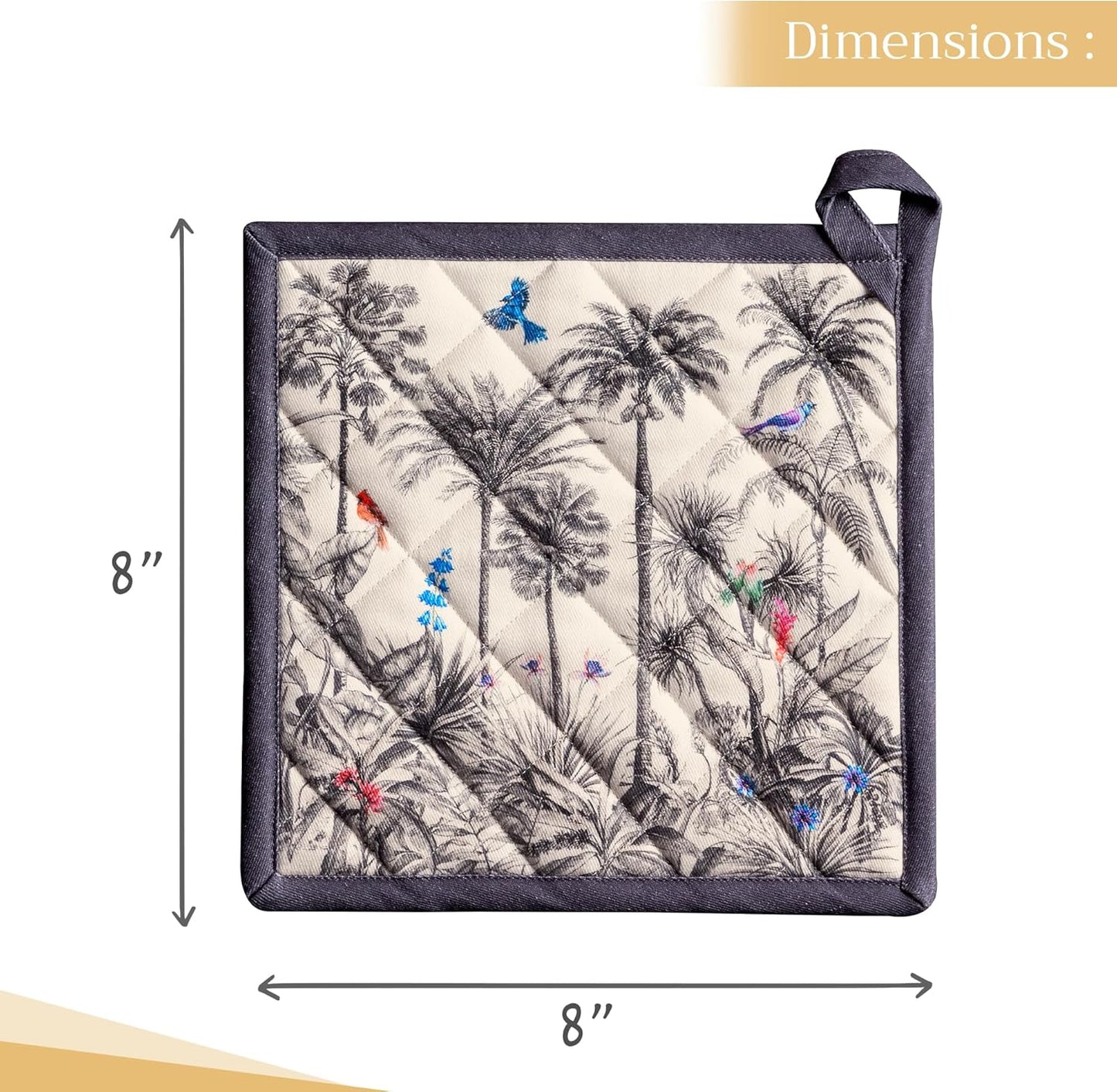 Maison d' Hermine Pot Holders Set 100% Cotton Heat Resistant Potholders 8" x 8" Hot Pads with Loop BBQ, Cooking, Baking, Grilling, Kitchen, Handling Hot Pans (Pack of 2, Amazonia)