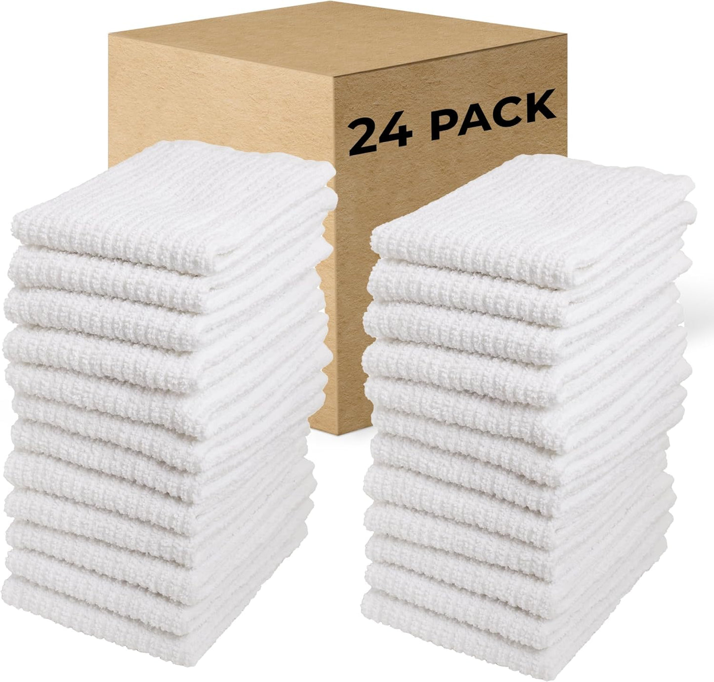 Bar Mop Cleaning Kitchen Dish Cloth Towels 12" x 12", 100% Cotton, Machine Washable, Everyday Kitchen Basic Utility Bar Mop Dishcloth Set of 24, White