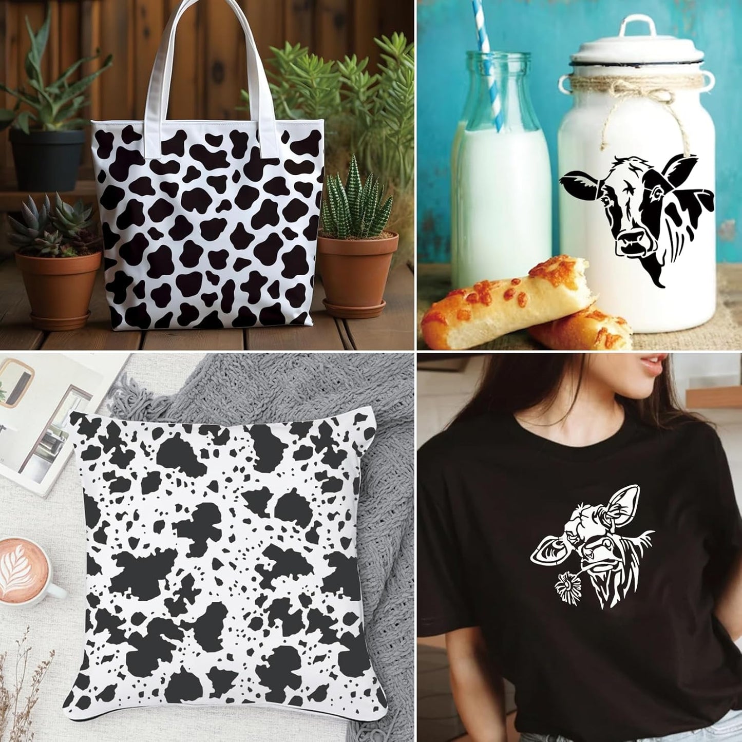 Leopard Print Cow Stencils - Reusable Animal Print Stencils for Painting, Wood Burning, DIY Art Craft on Fabric, Canvas, Furniture (11 Pieces)