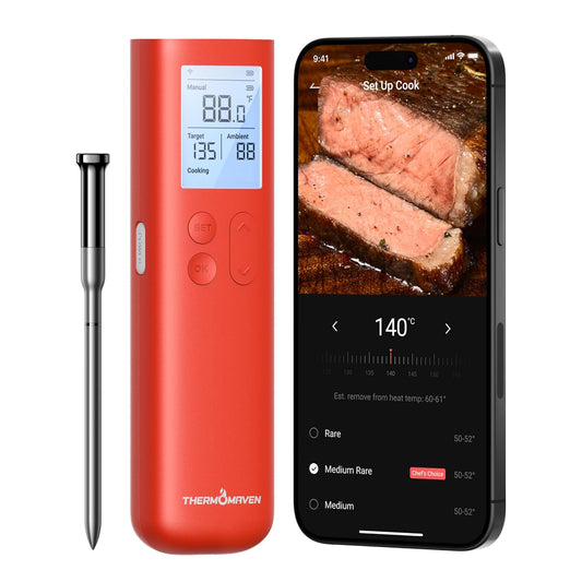 Smart Bluetooth Wireless Meat Thermometer, 10X Enhanced Sub-1G Signal and Stability, Standalone Display Base, Certified Accuracy ±0.5°F, WiFi Unlimited Range for BBQ, Oven, Smoker, Grill