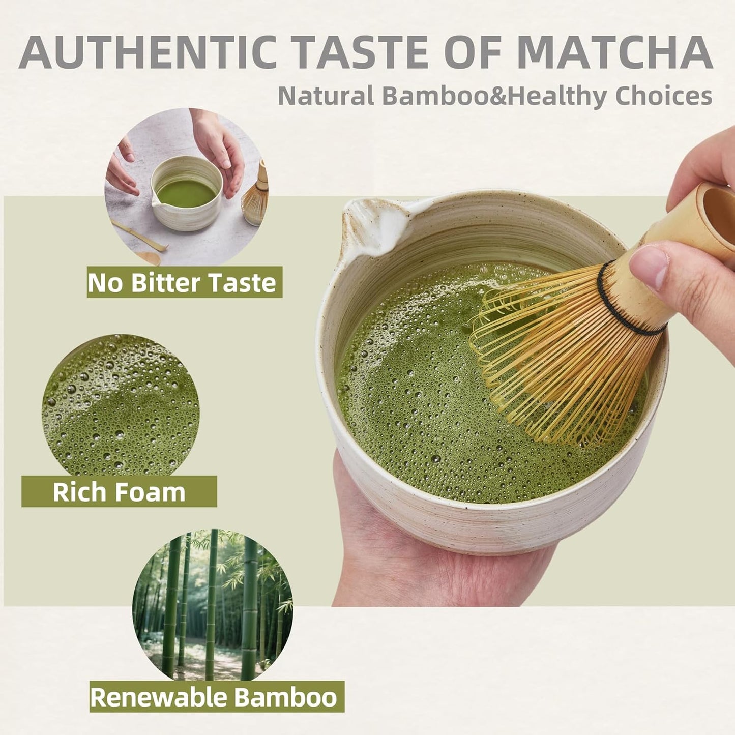 Matcha Whisk Set, Ceramic Matcha Set with Bowl, Matcha Whisk and Holder, Sifter, Bamboo Spoon, Scoop, 6Pcs Ceremony Matcha Kit for Tea Lovers Making Breakfast/Latte